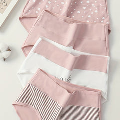 4pcs Cartoon Print Colorblock Briefs Women's Lingerie Panties