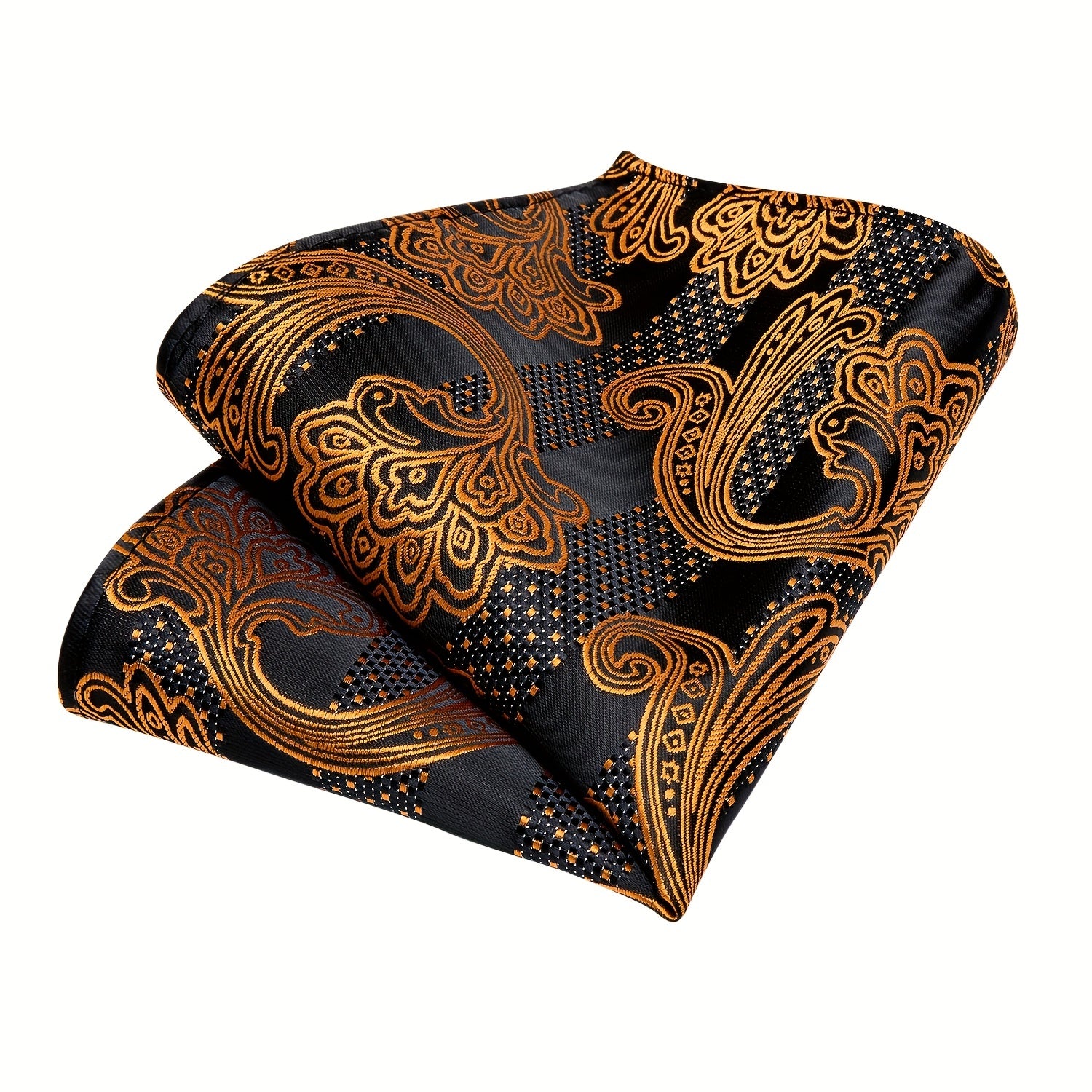 Men's Golden Striped Paisley Floral Necktie Set Silk Woven Business