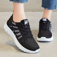Women's Mesh Panel Sneakers Low Lace Up Round Toe Casual Running Shoes