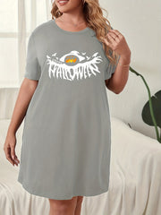 Halloween Nightdress Women's Witch Hat Pumpkin Print Tee Dress