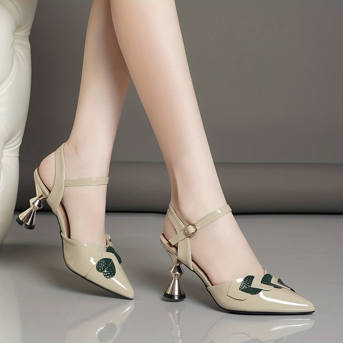 Colorful Heart Decor Chunky Heels Ankle Strap Pumps
