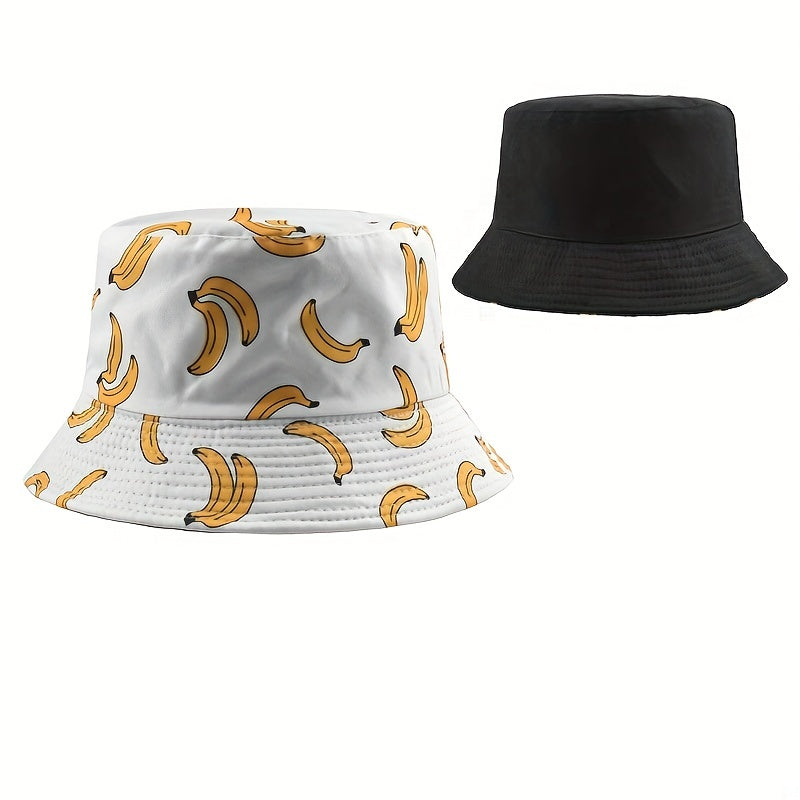 Cartoon Banana Print Bucket Hat Cotton Summer Sun Women Basin Cap