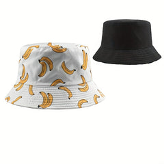 Cartoon Banana Print Bucket Hat Cotton Summer Sun Women Basin Cap