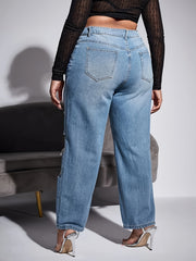 Solid Ripped High Rise Wide Leg Jeans