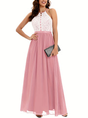 Lace Splicing Halter Neck Aline Dress For Party