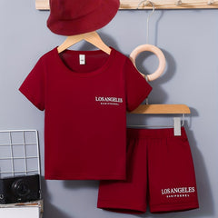Boys Casual Letter Graphic Print T shirt&Shorts&Hat Set