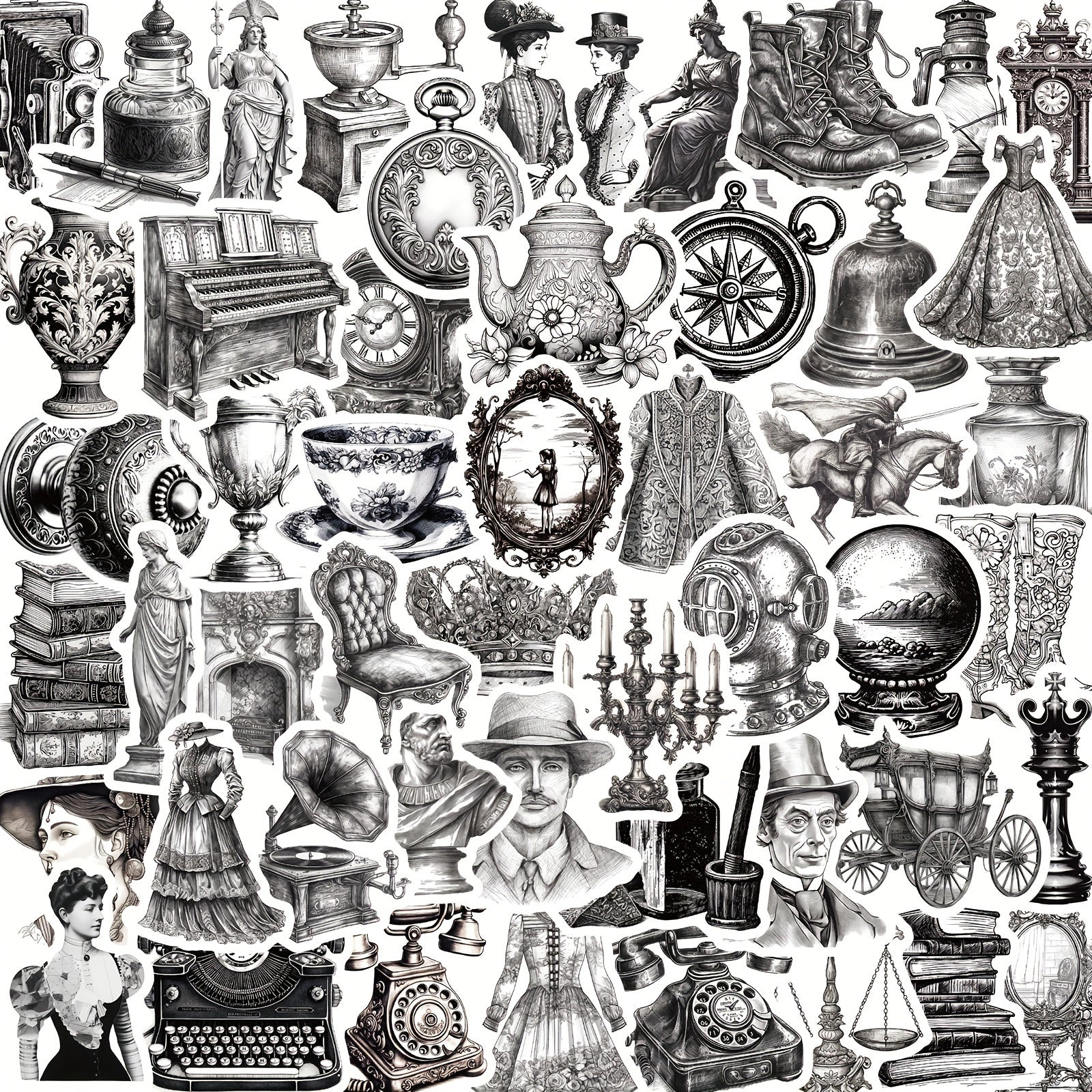 50pcs Gothic Retro Stickers for Water Bottle Laptop Phone Skateboard