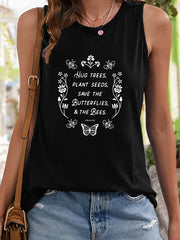 Insect & Letter Pattern Stretchy Sports Vest Casual Top