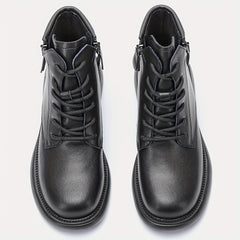 Women's Chunky Heel Lace Up Boots Double Zipper Stylish