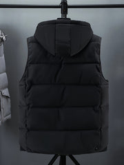 Men Sleeveless Down Thermal Hooded Vests Jackets Zipper Outdoor Winter Casual