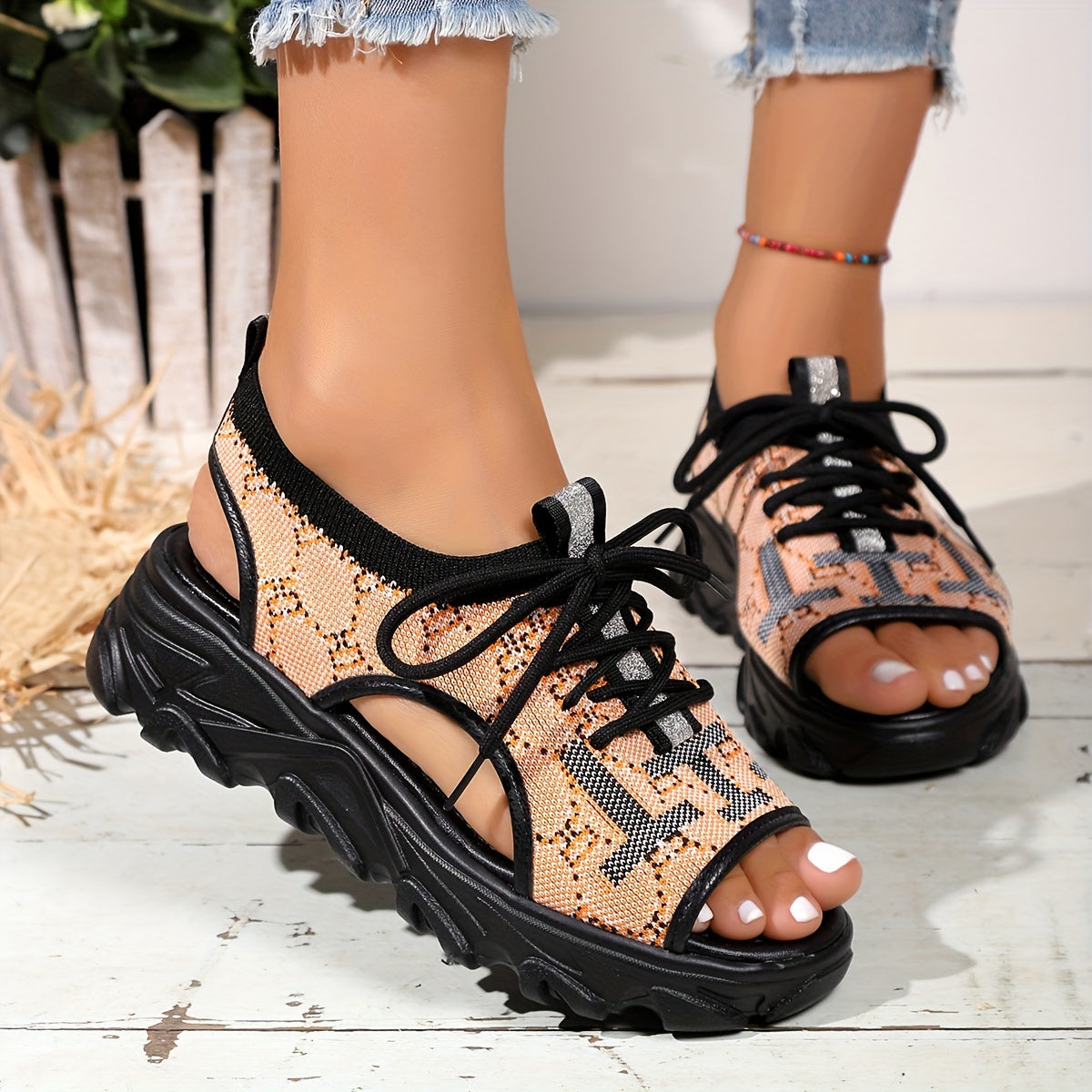 Women's Lace up Platform Sandals Hollow Out Comfort Summer Sports Sandals