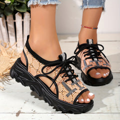 Women's Lace up Platform Sandals Hollow Out Comfort Summer Sports Sandals
