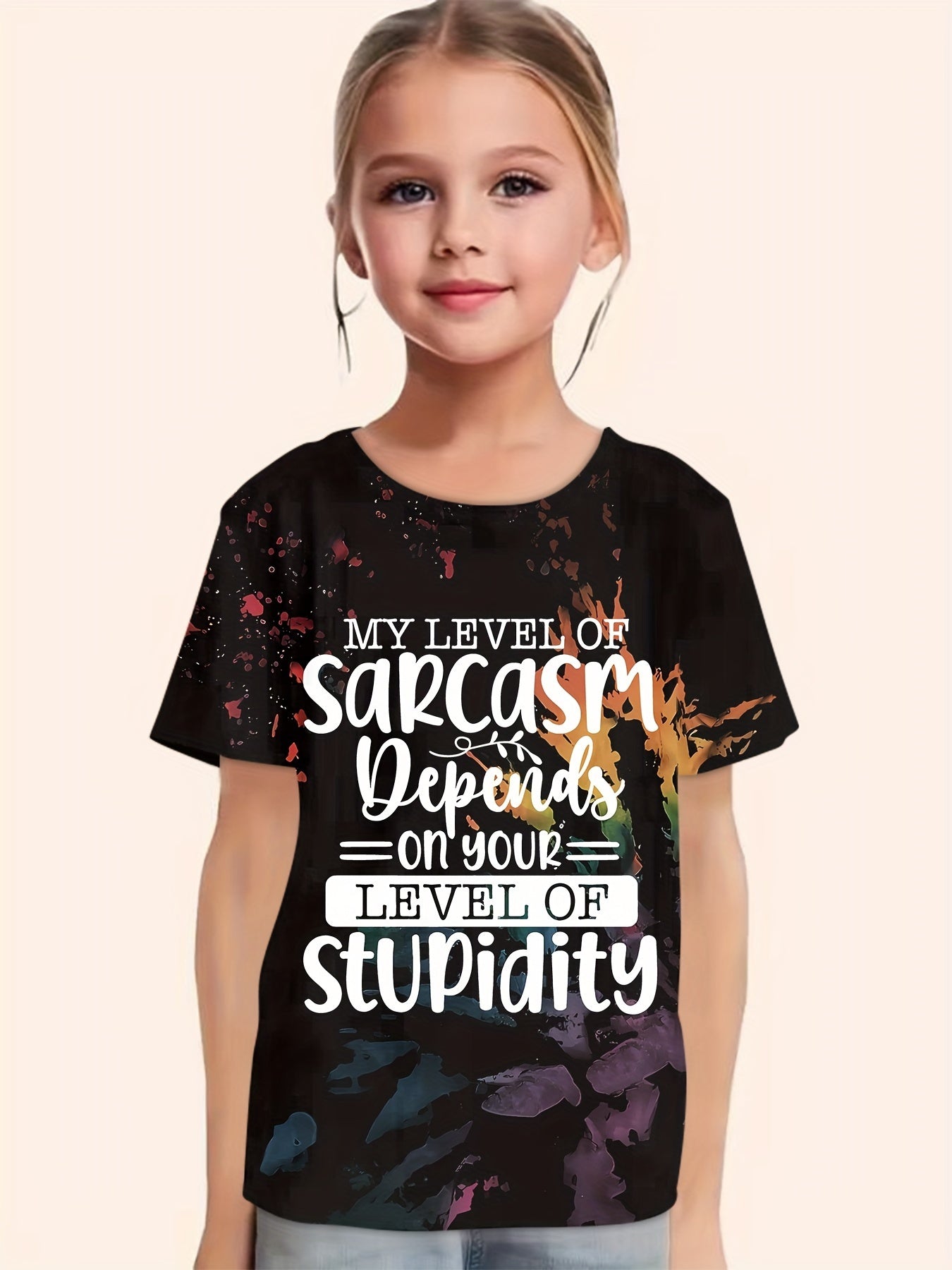 Sarcasm Level Graphic Crew Neck T shirt Short Sleeve Pullover