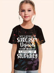Sarcasm Level Graphic Crew Neck T shirt Short Sleeve Pullover