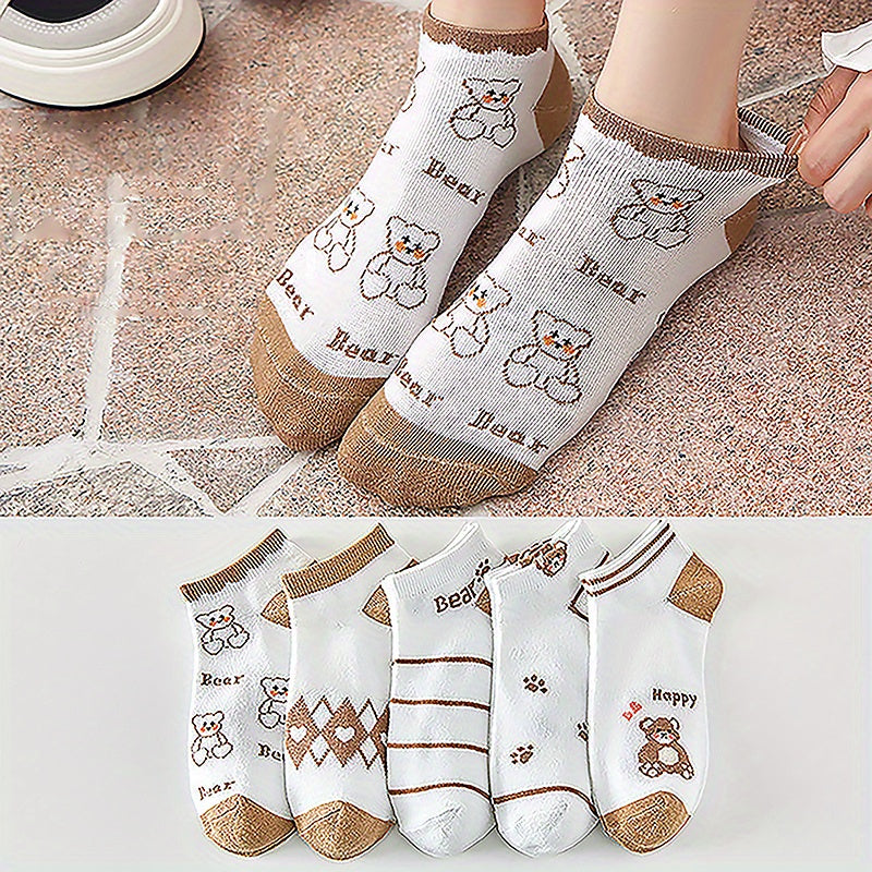 5 Pairs Women's Flower Mesh Ankle Socks for Summer