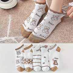 5 Pairs Women's Flower Mesh Ankle Socks for Summer