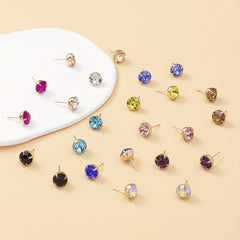 12 Pairs Colorful Rhinestone Stud Earrings Stainless Steel Jewelry