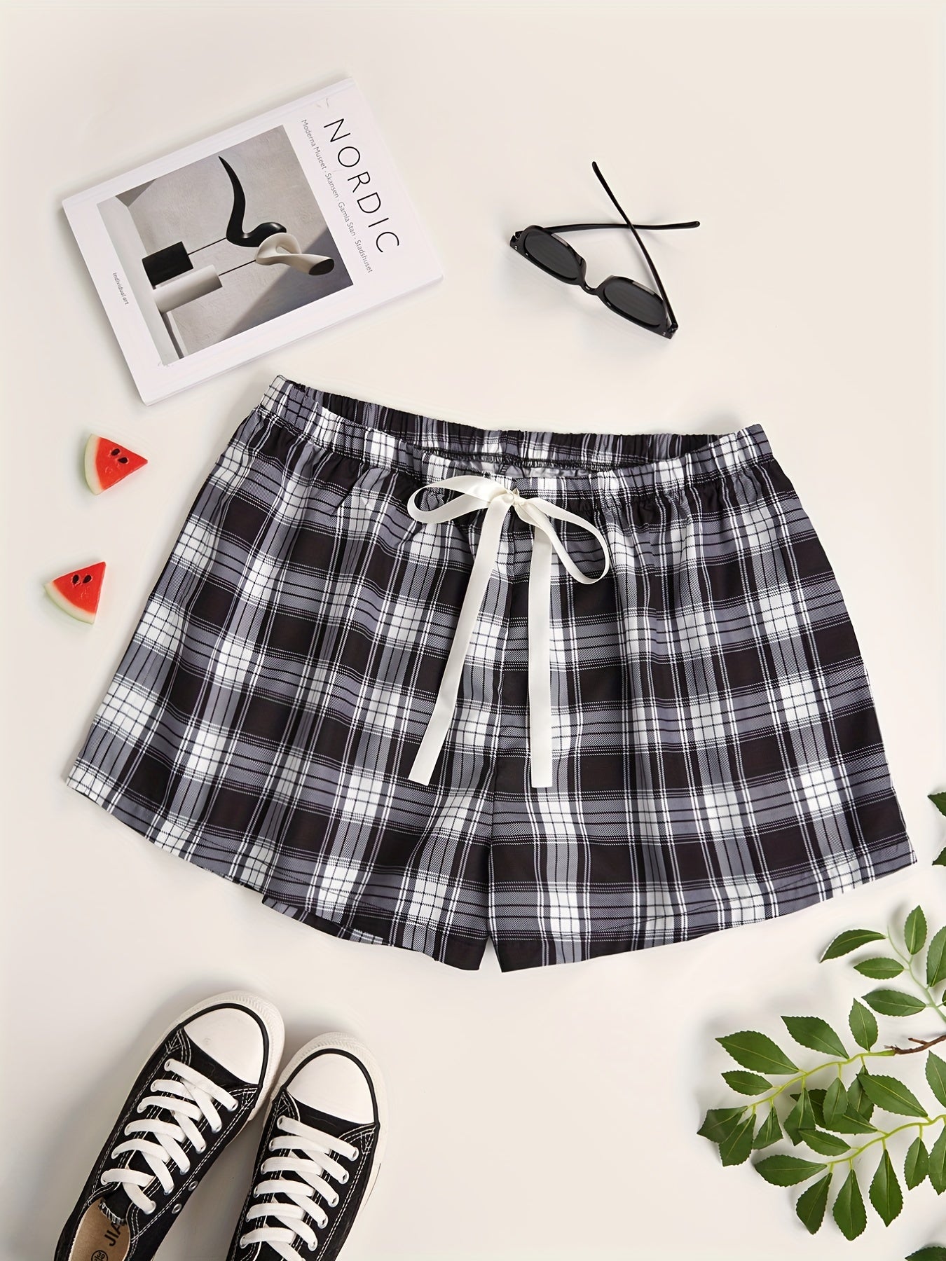 Women's Plus Plaid Print Stretch Pajama Shorts