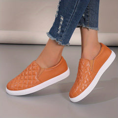 Women's Quilted Flat Loafers Slip On Walking Shoes Casual Skate Shoes