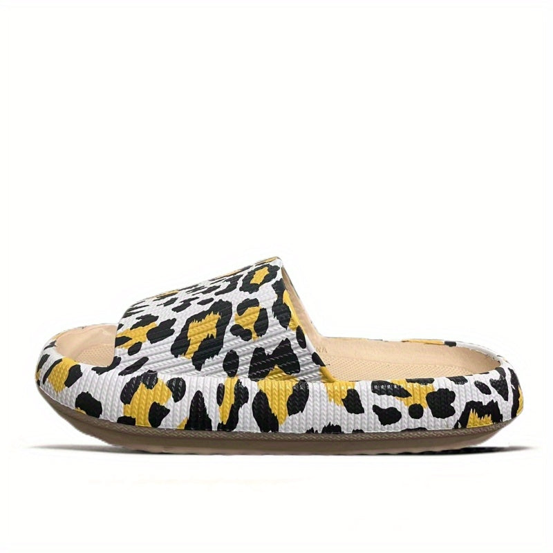 Leopard Sports Slippers Open Toe Cut Out Slides Thick Sole Anti slip