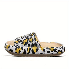 Leopard Sports Slippers Open Toe Cut Out Slides Thick Sole Anti slip
