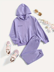 Girl's Positive & Happy 2pcs Hoodie & Sweatpants Set for Spring Fall