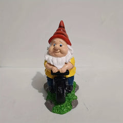 Outdoor Motorcycle Gnome Statue Dwarf Riding Motorcycle Succulent Flower Pot