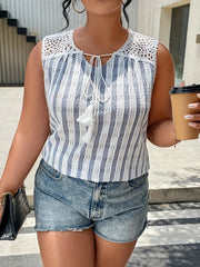 Plaid Print Lace Tie Front Tank Top