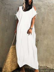 V Neck Cover Up Dress Loose Fit Tie Side Solid Beachwear Kaftan Women's Swimwear