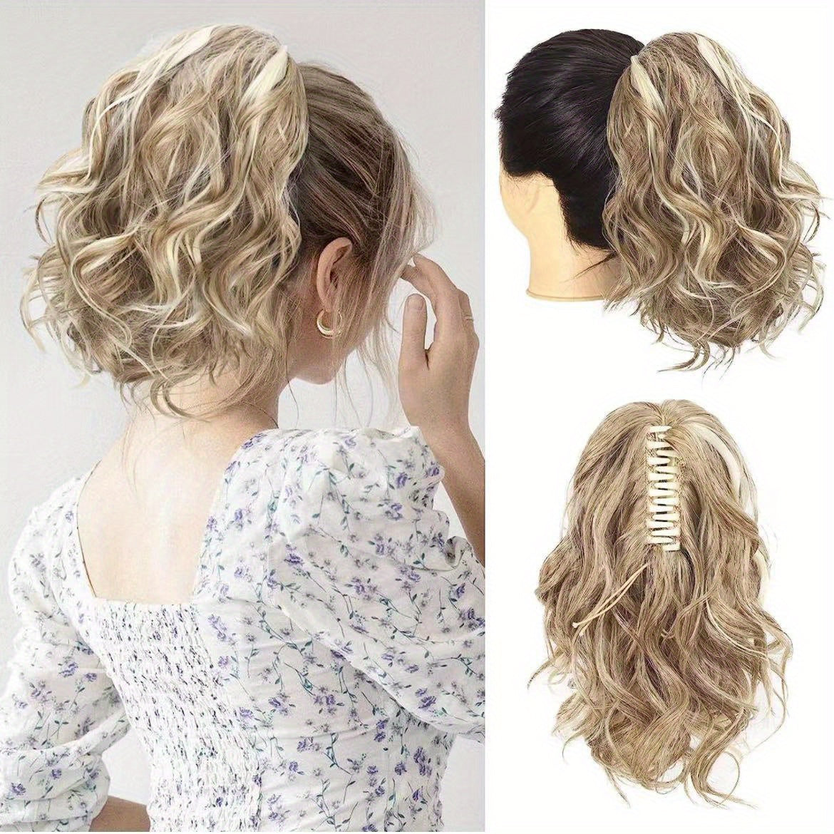 Medium Long Curly Wavy Ponytail Extensions - Clip In Synthetic Hair