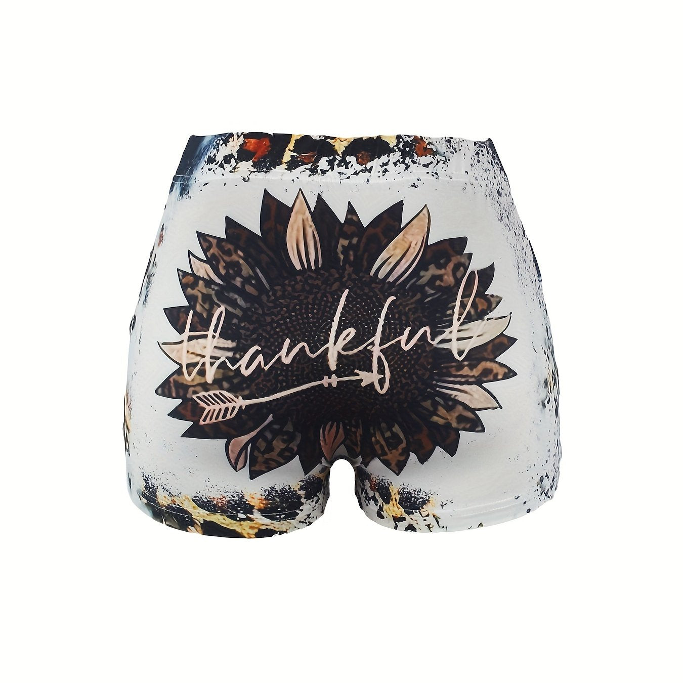 Letter & Sunflower Print Skinny Shorts For Women