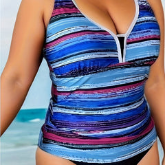 Plus Striped Print V Neck Cami Top with Panty Set