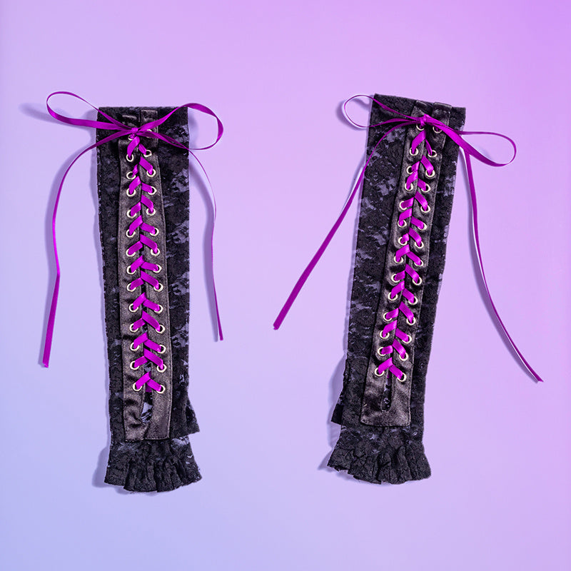 Nightclub Lace Strap Gloves Long Ribbon Knot