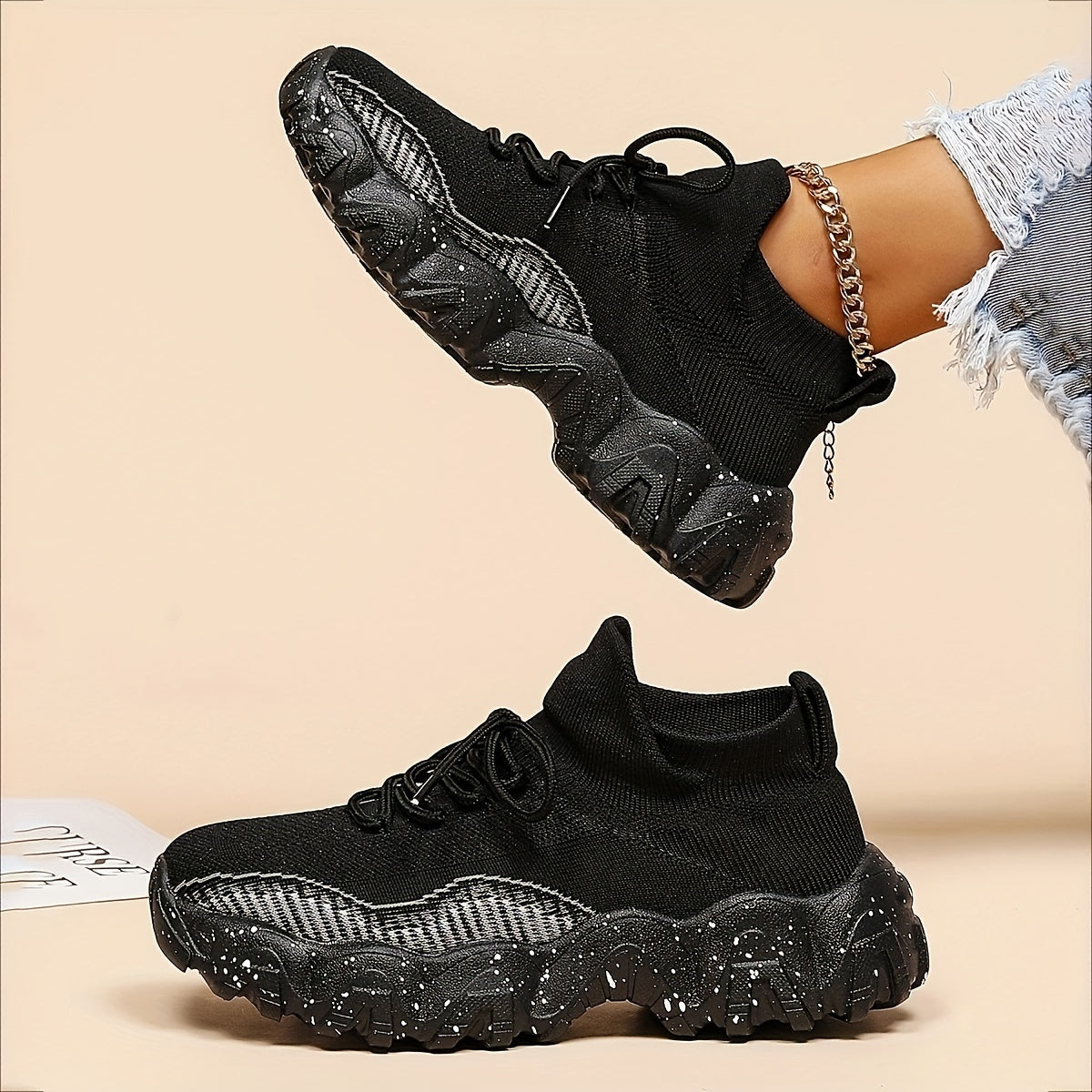 Women's Breathable Lace Up Knit Sneakers Low Top Walking Shoes