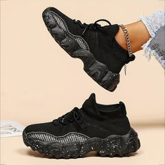 Women's Breathable Lace Up Knit Sneakers Low Top Walking Shoes