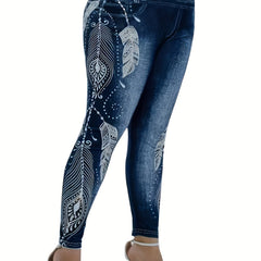 Denim & Graphic Print Skinny Leggings Women's Clothing