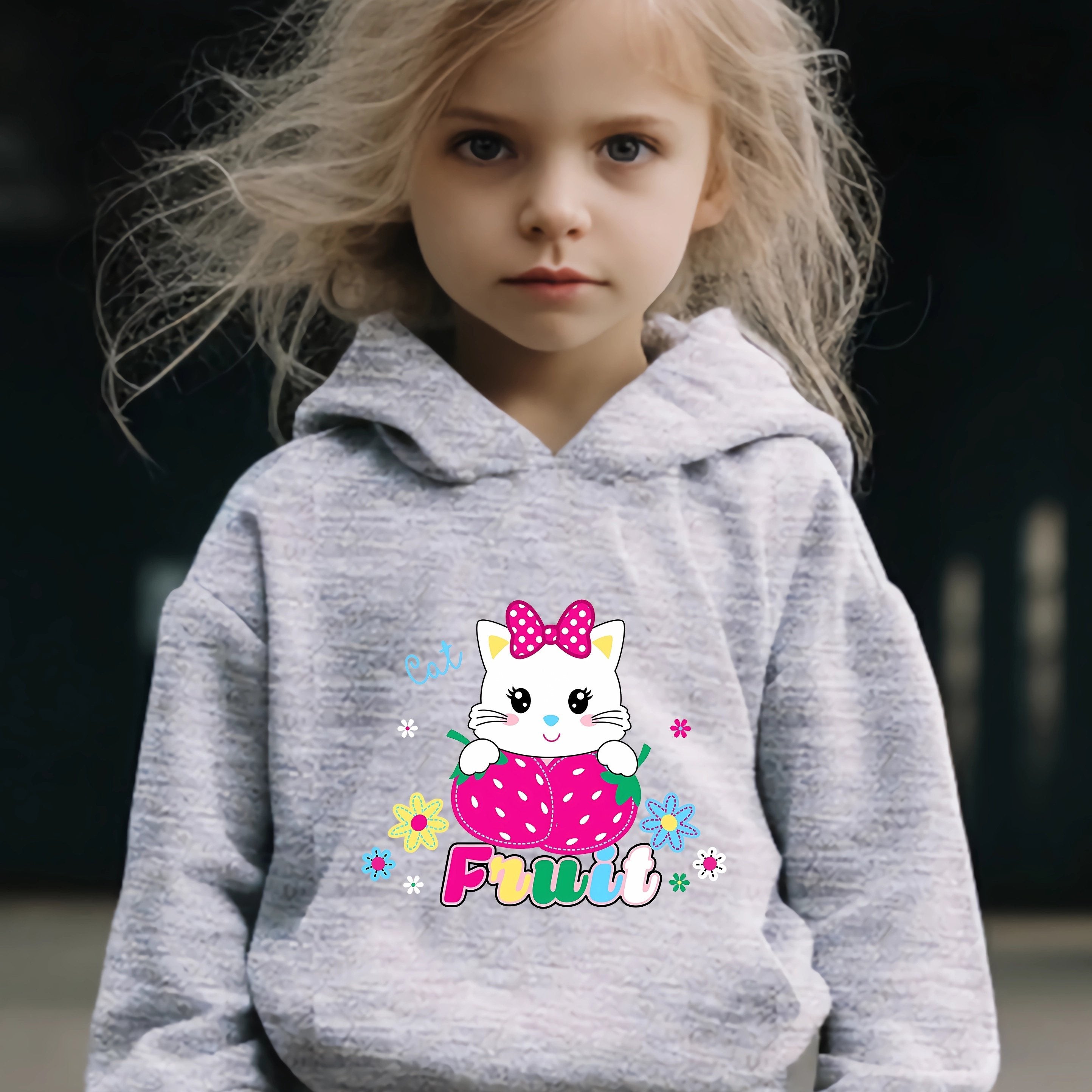 Sweet Kitty Print 2pcs Girls Outfits For Sports Spring Fall Outdoor Gift