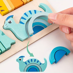 Wooden Dinosaur Mixing Puzzle Set Toy for Kids 3+