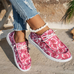 Rugby Heart Pattern Flat Shoes Women's Casual Lightweight Soft Comfortable