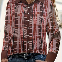 Women's Plus Plaid Print Button Up Long Sleeve Casual Blouse
