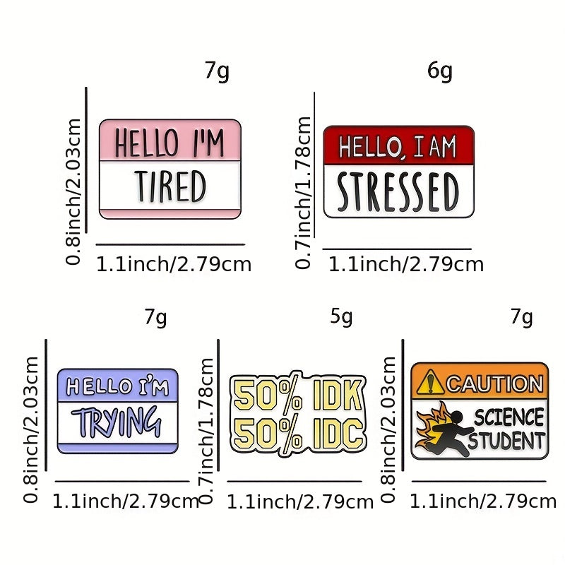5pcs Fun Dialogue Box Brooch Hello I'm Tired Letter Badge Funny Small Gift