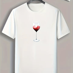 Heart Wine Print Men's Comfy T-shirt Summer Tee
