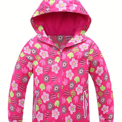 Toddler Girls Flowers Hooded Jacket Waterproof Windproof Zipper Coat