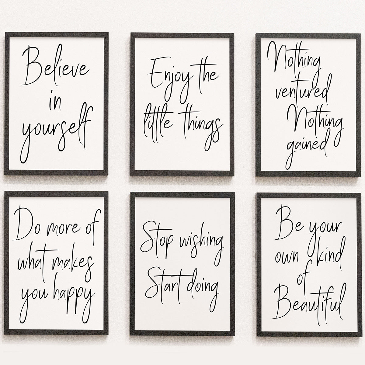 6pcs Artistic Handwriting Font Canvas Wall Art Inspirational Sentence Poster
