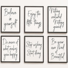 6pcs Artistic Handwriting Font Canvas Wall Art Inspirational Sentence Poster