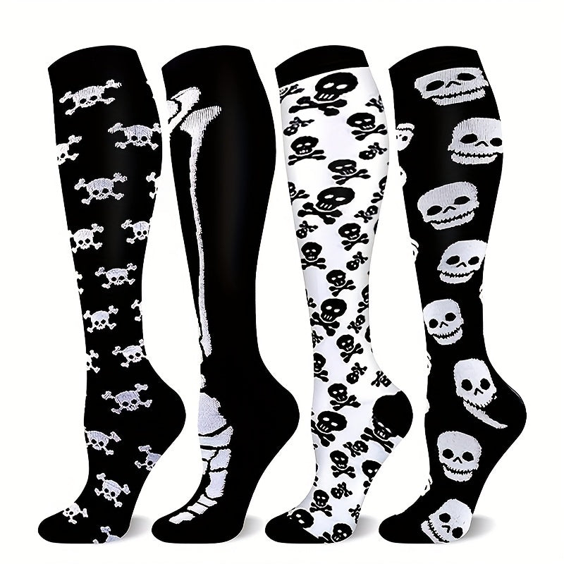 Skull Pattern Calf Socks Halloween Knee High Stockings