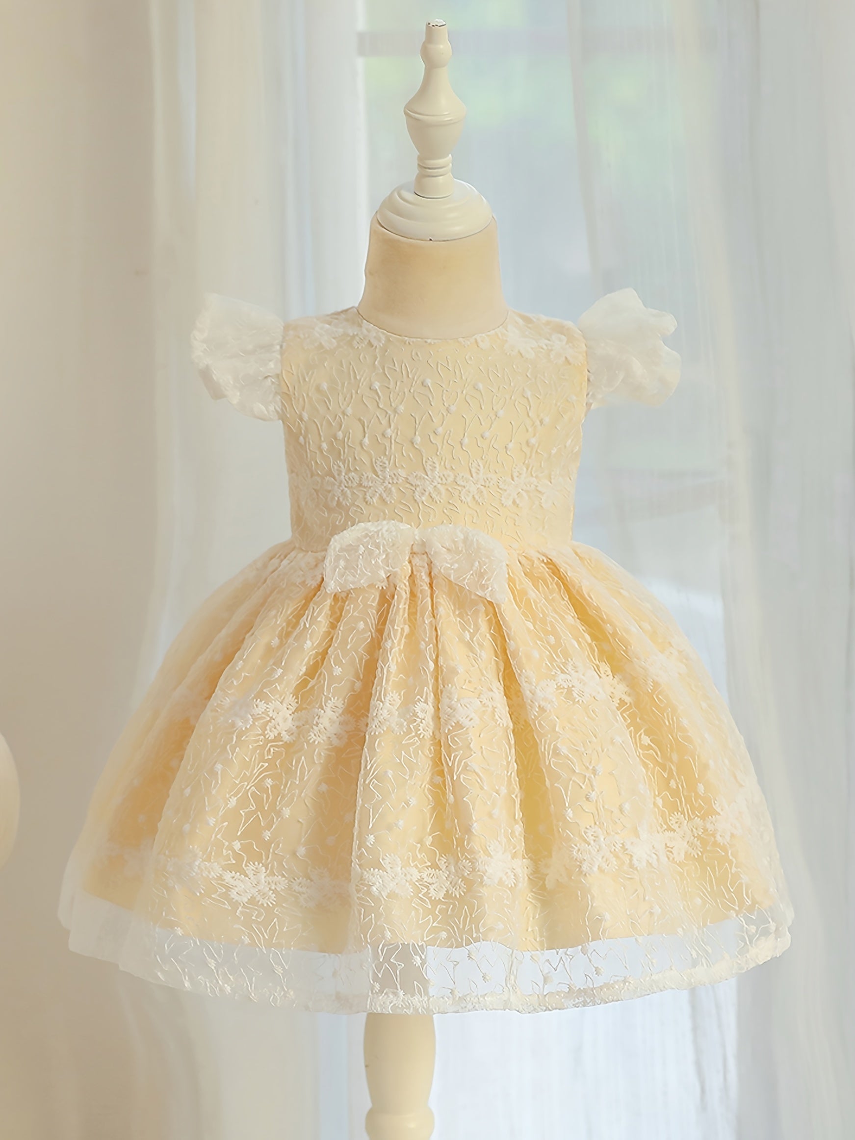 Baby Girls Bowknot Flutter Sleeve Lace Gown Dress for Party