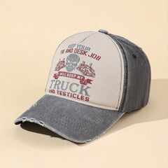 Skull Truck Print Baseball Cap Vintage Washed Distressed Ripped Dad Hats
