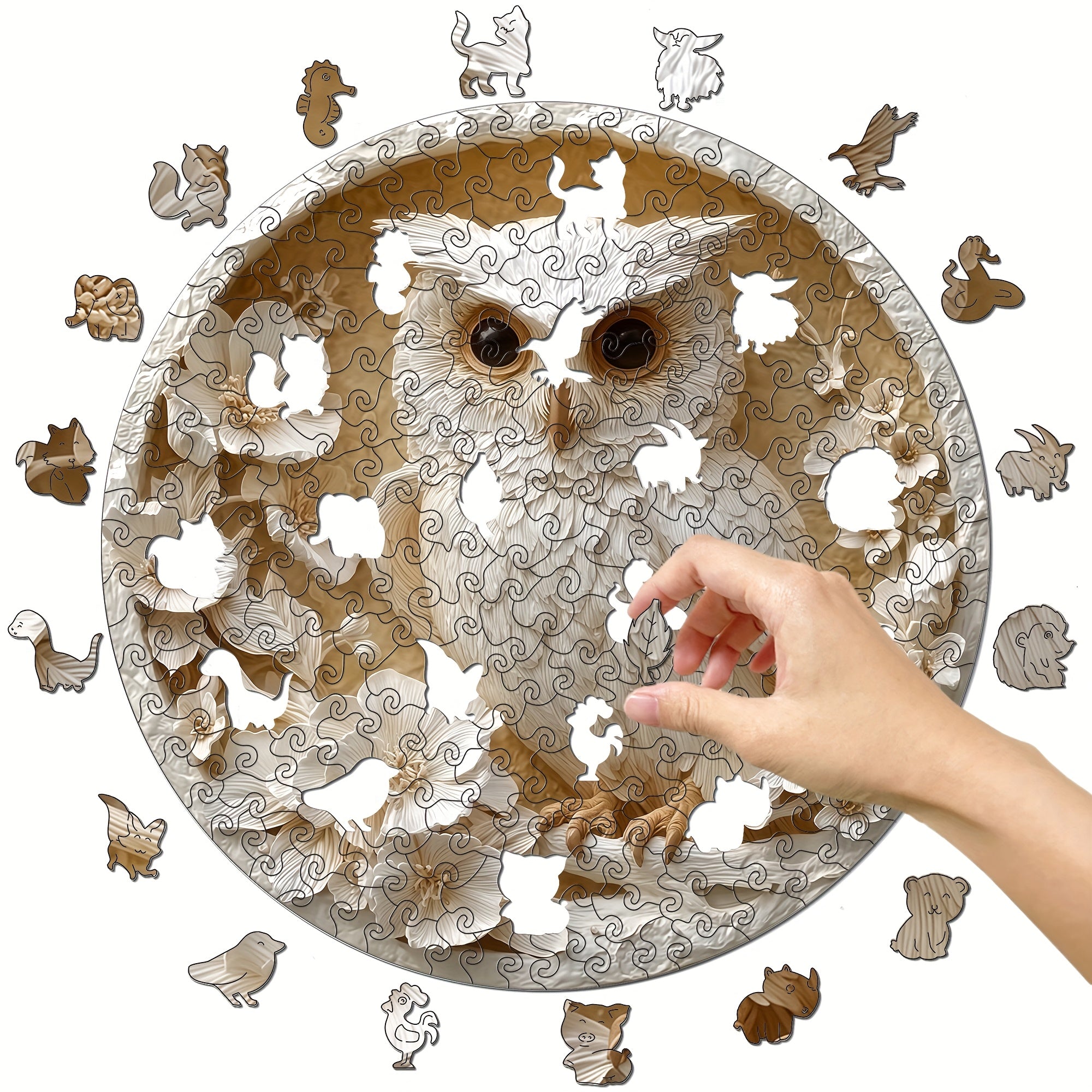 Challenging Owl Embossed Wooden Puzzle - Unique Animal Shape