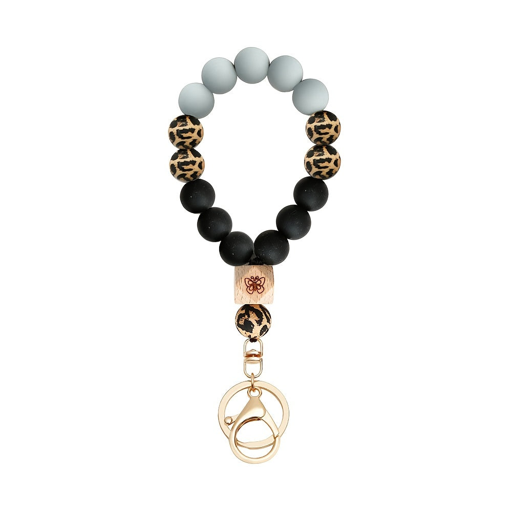 Butterfly Wood Bead Elastic Bracelet Key Chain